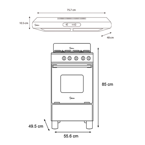 Estufa de piso con copete 20" InoxChef Negra + Campana de Pared 24” Slim Negro Mate Estufa de piso con copete 20" InoxChef Negra + Campana de Pared 24” Slim Negro Mate