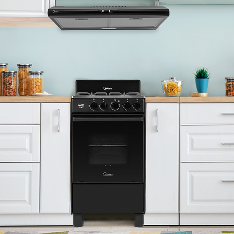 Estufa de piso con copete 20" InoxChef Negra + Campana de Pared 24” Slim Negro Mate Estufa de piso con copete 20" InoxChef Negra + Campana de Pared 24” Slim Negro Mate