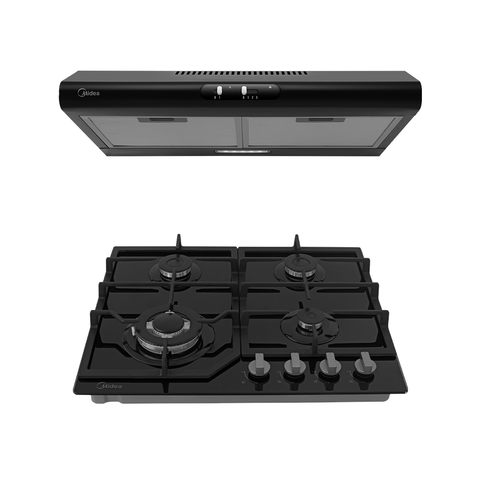Parrilla Empotrable a Gas 24" Cristal Templado Triple Flama + Campana de Pared 24" Slim Negro Mate Parrilla Empotrable a Gas 24" Cristal Templado Triple Flama + Campana de Pared 24" Slim Negro Mate