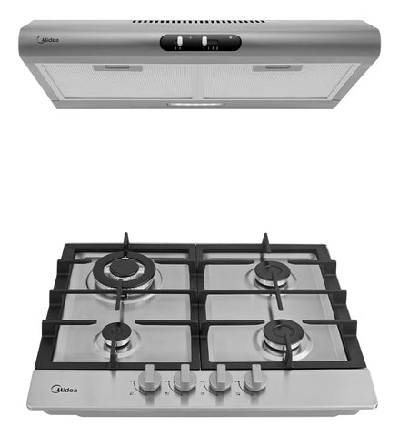 Combo Parrilla 60 Cm A Gas + Campana 60 Cm Midea Acero Inox