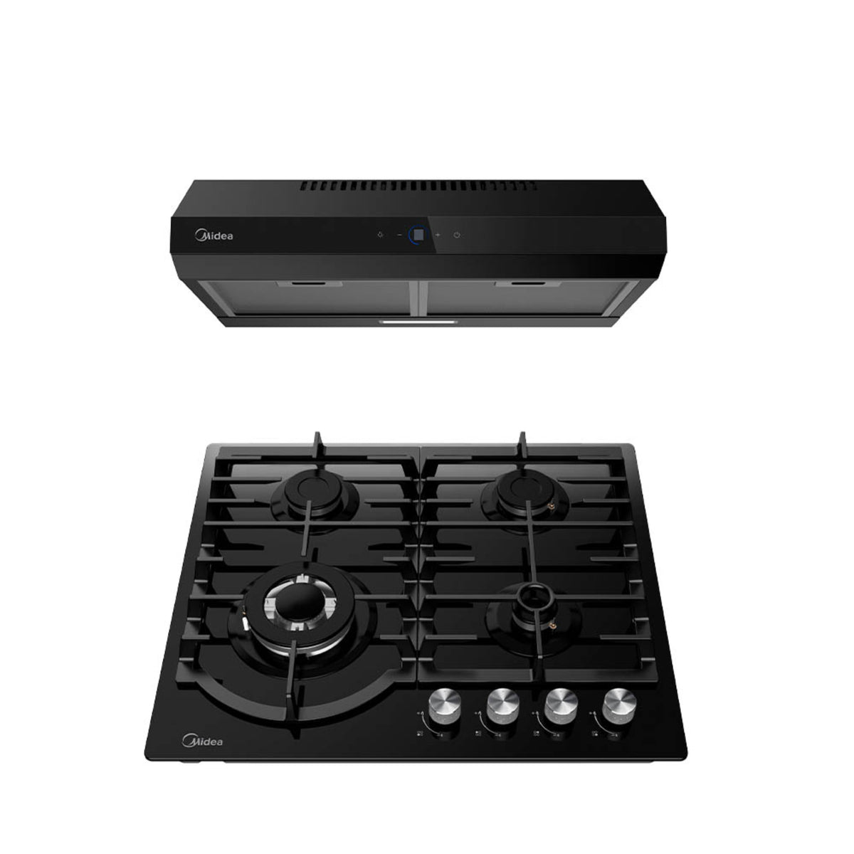 Combo Midea Parrilla 4 Quemadores Campana Extractora 24 Pulg