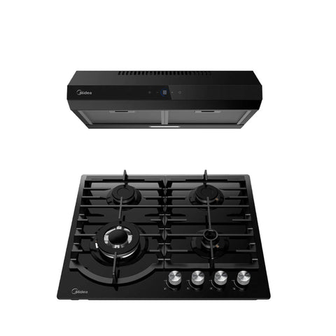 Combo Midea Parrilla 4 Quemadores Campana Extractora 24 Pulg