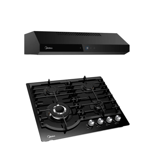 Combo Midea Parrilla 4 Quemadores Campana Extractora 24 Pulg