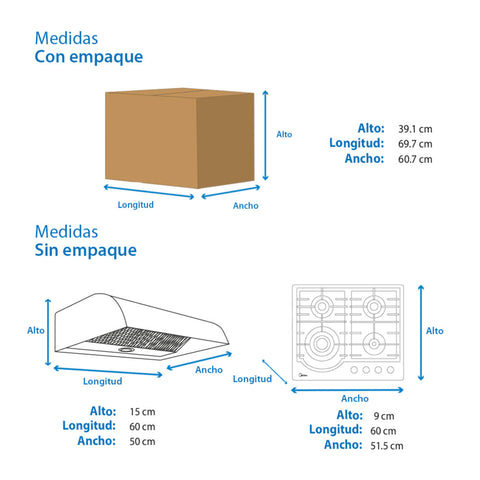 Combo Midea Parrilla 4 Quemadores Campana Extractora 24 Pulg