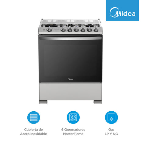Estufa  de Piso Midea con Capelo 30" MASTER COOK Silver