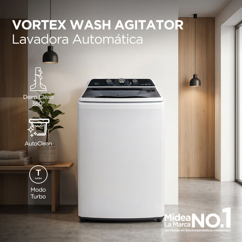 Lavadora Carga Superior 22Kg Midea Vortex Wash Agitador Blanca MA500W22/W