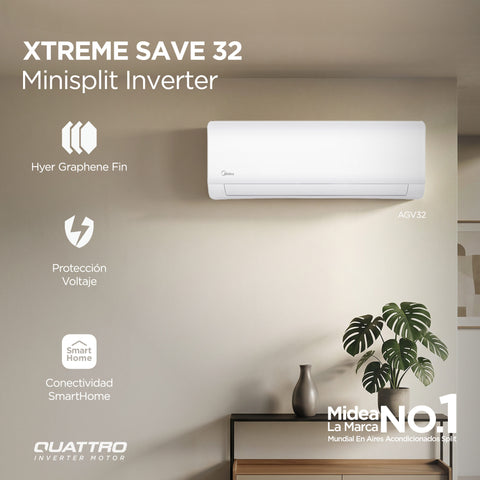 Minisplit Midea Inverter 1.5 Ton, 18,000 BTU, Frío, 220V