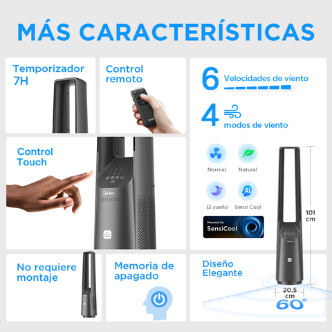 Ventilador Midea de Torre sin aspas 40¨ Negro