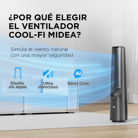 Ventilador Midea de Torre sin aspas 40¨ Negro