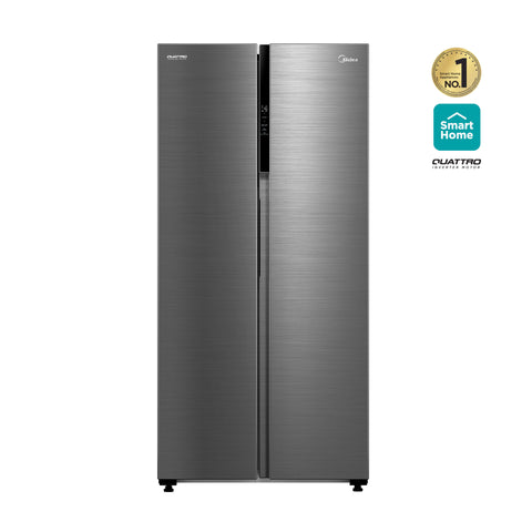 Refrigerador Midea Automático Side By Side Inverter Quattro Bru Steel 17 Pies Cúbicos con Wifi