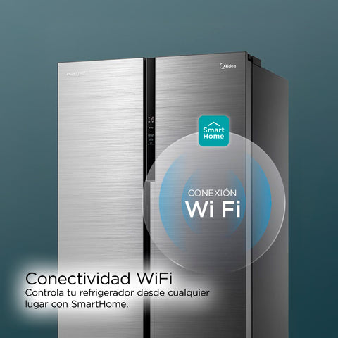 Refrigerador Midea Automático Side By Side Inverter Quattro Bru Steel 17 Pies Cúbicos con Wifi