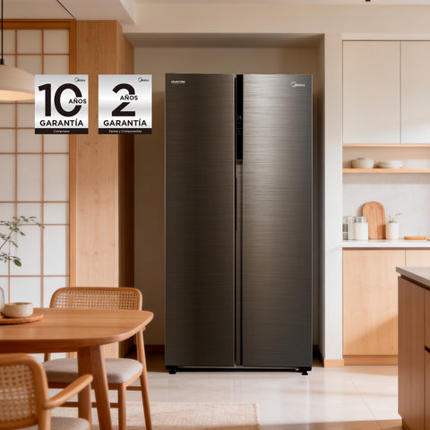 Refrigerador Midea Automático Side By Side Inverter Quattro Bru Steel 17 Pies Cúbicos con Wifi