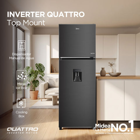 Refrigerador Midea Top Mount 12 Pies Negro Inverter Quattro
