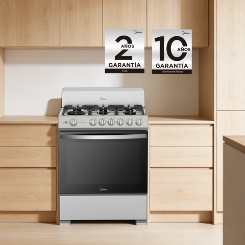 Estufa de piso Midea con copete 30¨ MASTER COOK Plus Silver