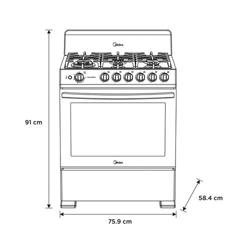 Estufa de piso Midea con copete 30¨ MASTER COOK Plus Silver