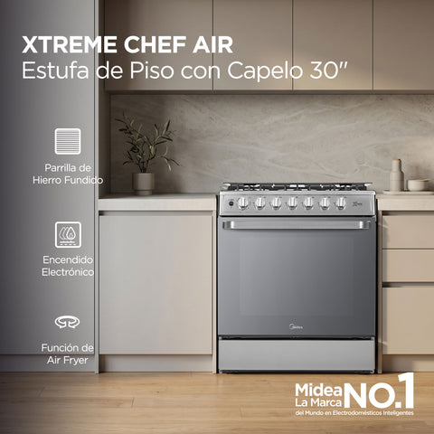 Estufa de Piso Midea 30' Xtreme Chef-Air Acero Inoxidable