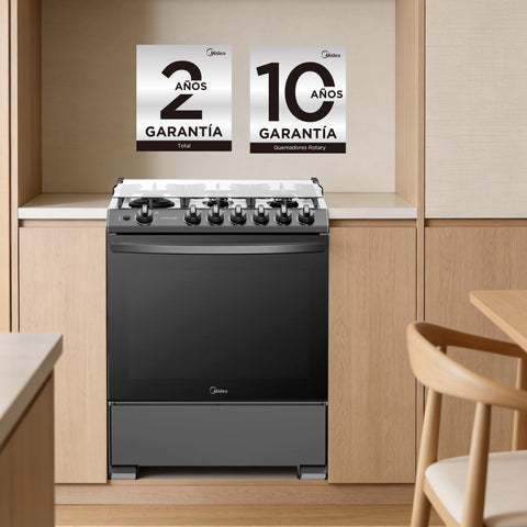 Estufa de piso Midea con capelo 30¨ MASTER COOK Pro Dark Inox