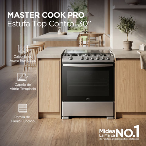 Estufa  de Piso Midea con Capelo 30" MASTER COOK Silver