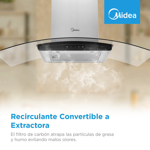 Campana Decorativa de Pared 36 Midea Vidrio Templado Curvo