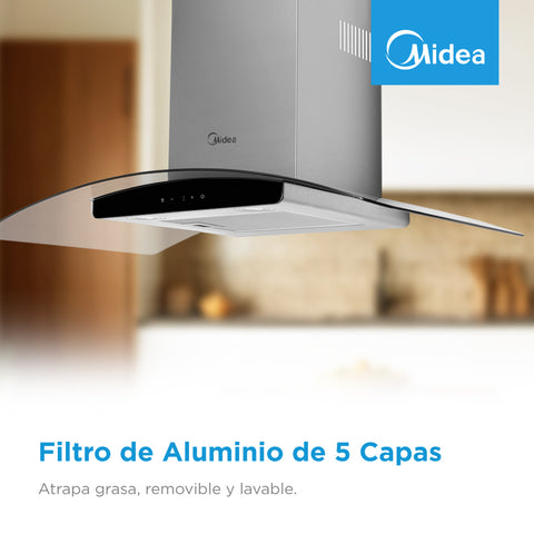 Campana Decorativa de Pared 36 Midea Vidrio Templado Curvo