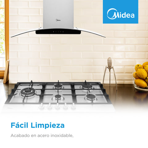 Campana Decorativa de Pared 36 Midea Vidrio Templado Curvo