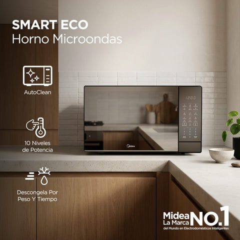 Microondas Midea 1.4 Pies SmartECO Puerta Espejo Negro