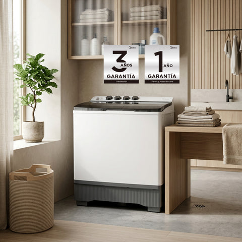 Lavadora Semiautomática Midea Dos Tinas 15Kg Twin Force Pulsator Blanca Midea MT100W150/W-MX